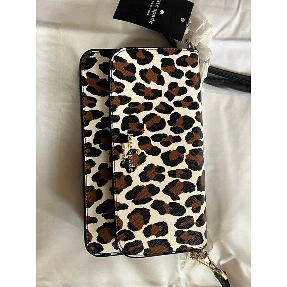 Kate Spade New York Madison Small Flap Crossbody Bag Black Leopard Print - Picture 4 of 10